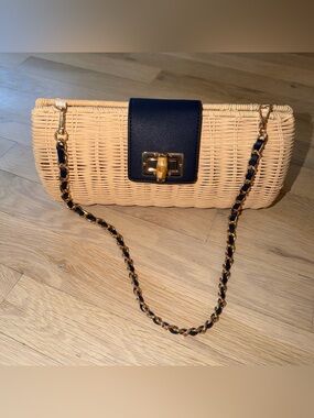 Tommy Bahama Navy and Natural Woven Shoulder Bag